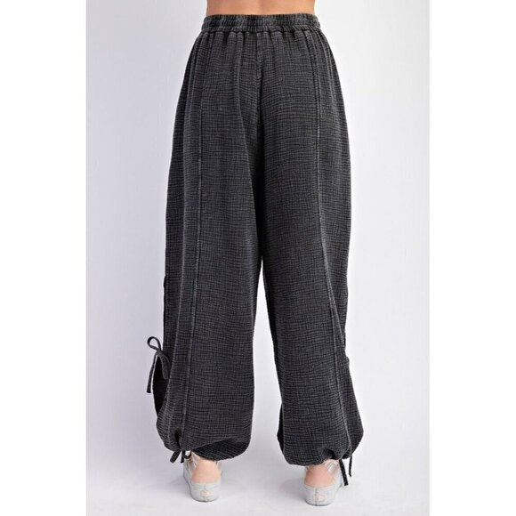 Mila Lace Detail Mineral Washed Pants in Black - Picture 6 of 6